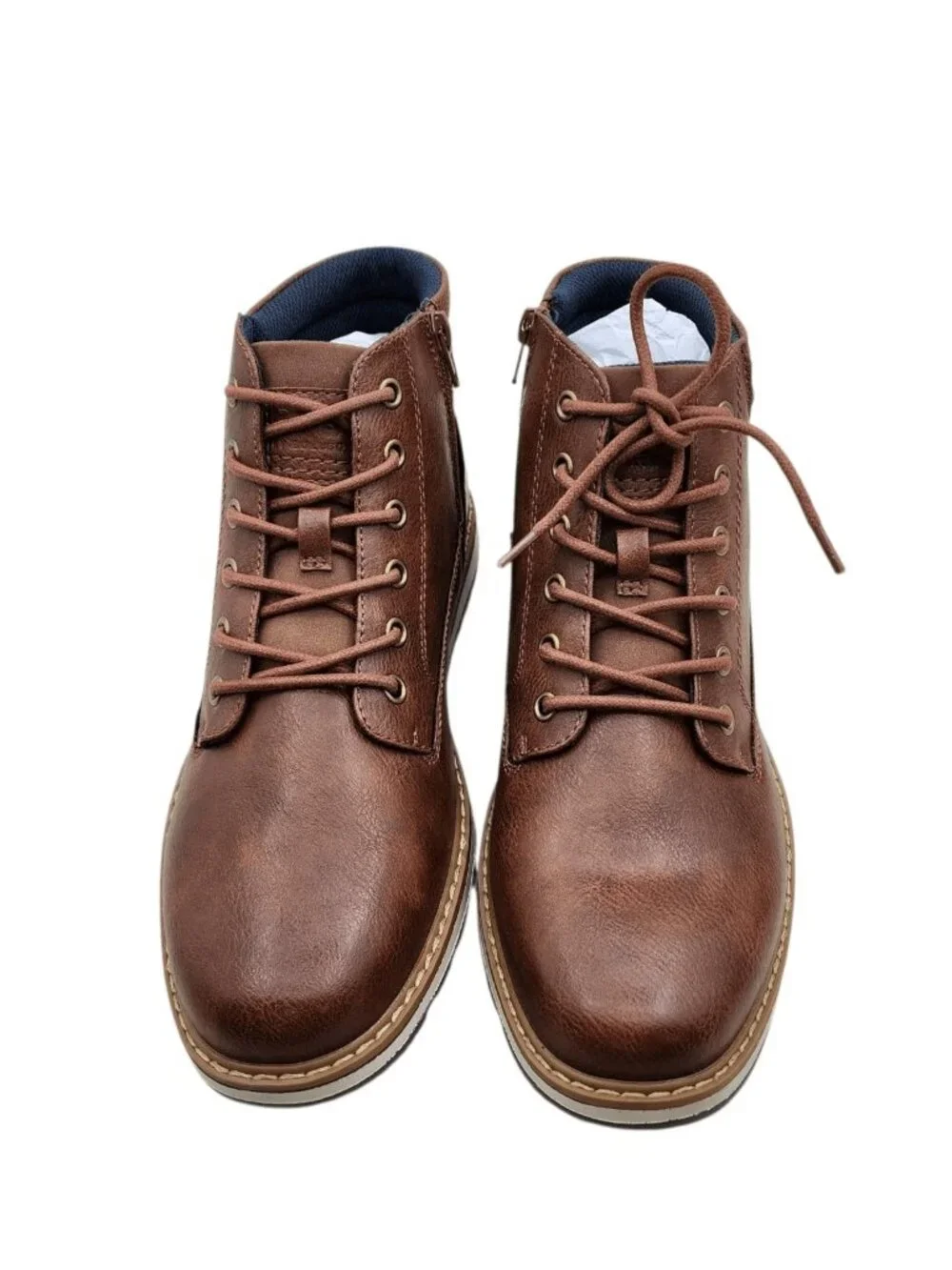B-52 Bullboxer Men’s Linton Cognac Leather Boots Lace Up Side Zip Casual
